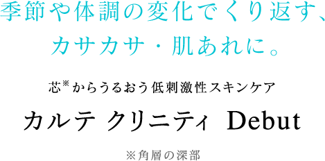 季節や体調の変化でくり返す、カサカサ・肌あれに。 芯からうるおう低刺激性スキンケア カルテ クリニティ  Debut