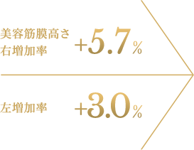 美容筋膜高さ右増加率+5.7% 左増加率+3.0%