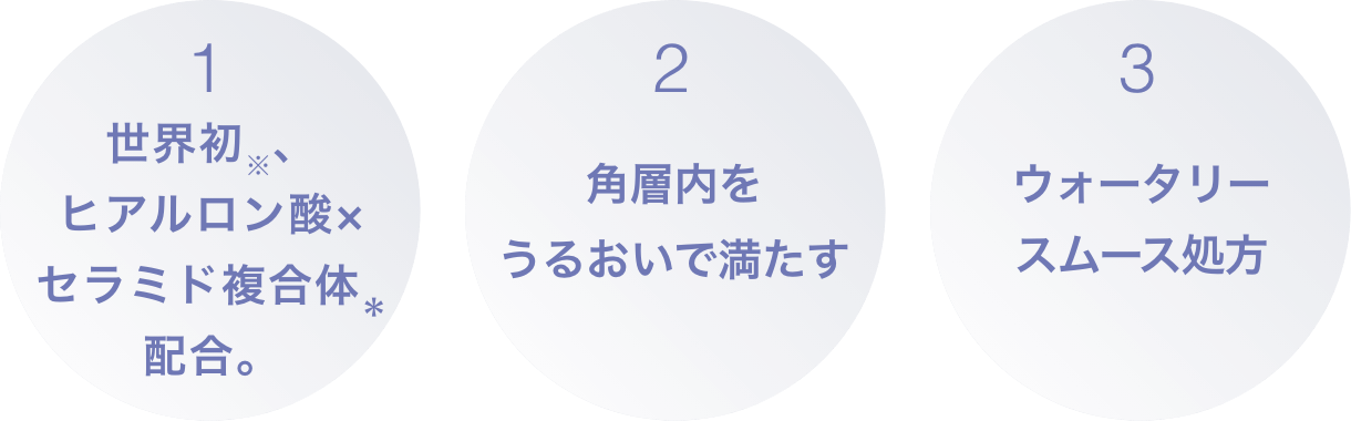 世界初※、ヒアルロン酸×セラミド複合体＊配合 角層内をうるおいで満たす ウォータリースムース処方