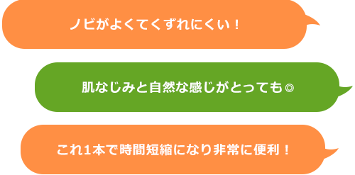 ノビがよくてくずれにくい！　肌なじみと自然な感じがとっても◎　これ1本で時間短縮になり非常に便利！